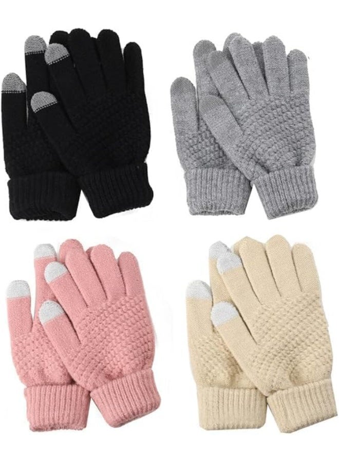 ChicAbode 4-Pairs Winter Gloves for Women, Cold Weather Upgraded Touch Screen Gloves Women, Anti-slip Soft Elastic Thermal Knit Warm Winter Gloves, Womens Warm Fleece Lined Knit Gloves - Image 1